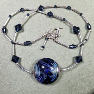 Swarovski, Lampwork, & Sterling Statement Necklace